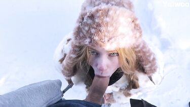 зимой: Русская сосет зимой при -30 и глотает мороженую сперму